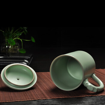 
                                        艺禧老板杯陶瓷水杯开片汝窑瓷杯个人办公杯会议泡茶杯带盖                