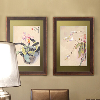 
                                        墙蛙 四君子兰花 中式客厅挂画餐厅装饰画企业办公室挂画墙画字画国画 AB两幅一套 47cmX67cm                
