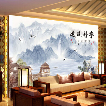 豪咖无缝壁画电视背景墙布整体壁纸定制客厅背景墙中式山水画沙发墙