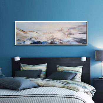 78九 北欧现代欧美抽象油画客厅有框画蓝色装饰挂画卧室床头画餐厅横