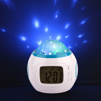 聚百易 安卓机器人音乐星空投影时钟 减压闹钟创意万年历七彩LED投影灯 二代星空钟 玫红色