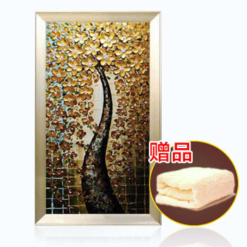 
                                        水竞玄关装饰画竖版油画发财树厚油抽象刀画走廊过道欧式现代简约画 b金色发财树 带外框80*160cm                