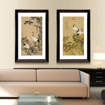 
                                        吉运来卧室沙发客厅装饰画墙画挂画中式有框沈铨松梅双鹤图 香槟银邹一桂蟠桃图 外框尺寸60*100cm                