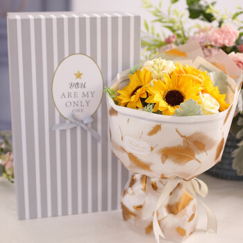 初朵保鲜花速递11朵黄色香皂玫瑰花向日葵礼盒生日礼物520情人节母亲节创意礼品送女生女友
