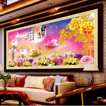 
                                        花开富贵吉祥图牡丹花钻石画 满钻全贴客厅水晶圆钻贴钻魔方钻 180*85  厘米水晶圆钻 满钻                