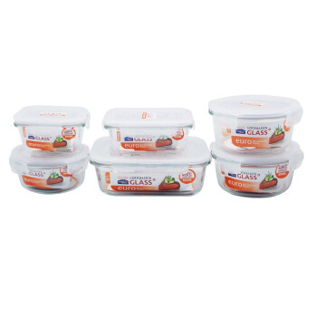 乐扣乐扣(lock&lock)微波炉饭盒 玻璃套装保鲜盒 套装六件套（300ml+380ml*2+650ml*2+1000ml）LLG445S004