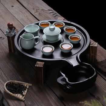 南北茶器泡茶喝茶白瓷茶具套装家用茶壶茶杯盖碗茶台圆形石磨茶盘定制