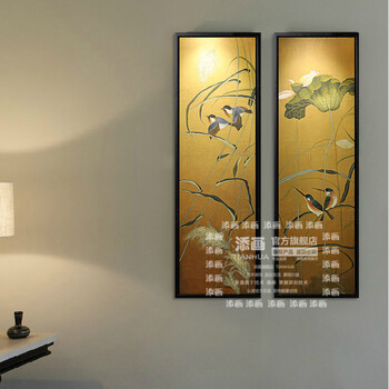 
                                        添画 新中式花鸟画纯手绘油画客厅走廊书房办公室装饰画别墅酒店挂画 第一幅 60*180CM                