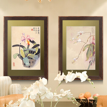 
                                        墙蛙 四君子兰花 中式客厅挂画餐厅装饰画企业办公室挂画墙画字画国画 AB两幅一套 47cmX67cm                