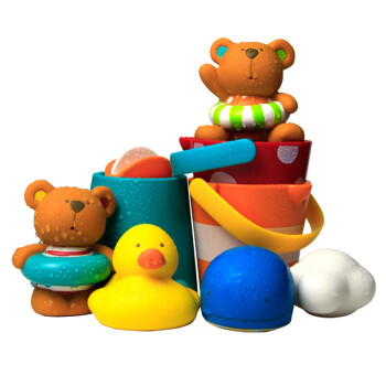 hape 泰迪和朋友们戏水玩偶组 花式水漏桶组合 洗澡益智玩具12个月