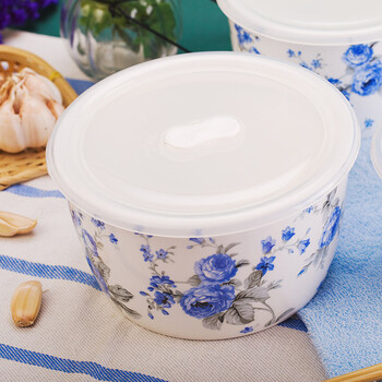 微波炉冰箱专用 韩式保鲜碗四件套 保鲜盒 四件套 密封 微波碗 陶瓷 便当盒 厨房餐具 蓝色妖姬