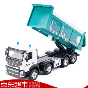 彩珀合金仿真工程车模儿童玩具沃尔沃货柜车大卡车消防车 泥斗车-绿色