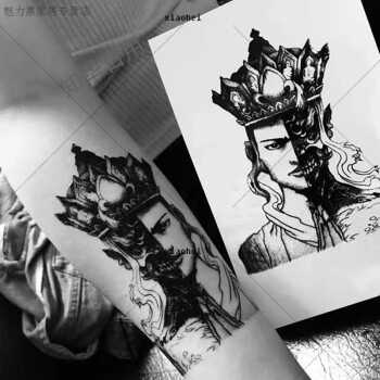 新品花臂小腿手臂防水持久纹身贴善恶一念之间唐僧仿真半魔半佛男女款