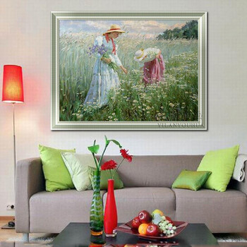 
                                                            艺澜新品美式人物油画 美女采花成品有框手绘油画临摹定制 印象派客厅卧室壁挂画送闺蜜新婚礼物PL37 纯手绘油画 60*90cm                