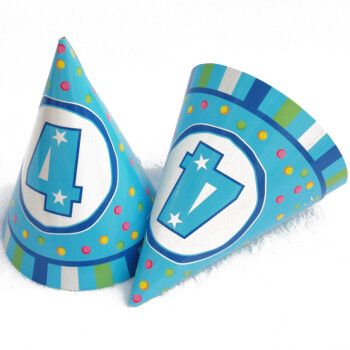 
                                        孩派HighParty生日派对用品//生日帽子//生日装扮//四岁男孩圆锥帽1个                