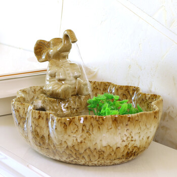 
                                        聚宝盆 小象流水摆件 陶瓷室内流水加湿器装饰品/吉象如意 吉象如意                