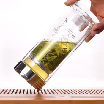 
                                        富光500ml健牌双层玻璃杯大容量水杯过滤网耐热茶杯加厚杯底水晶杯子礼盒装702-500                