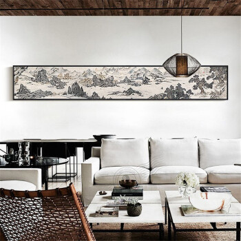 wiskea wiskea新中式禅意客厅山水装饰画沙发背景墙长条水墨挂画卧室