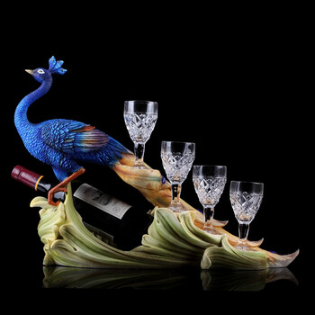 鑫荣欧式红酒柜摆件工艺品 树脂创意摆设家居客厅酒架装饰品婚庆乔迁结婚礼物 蓝色
