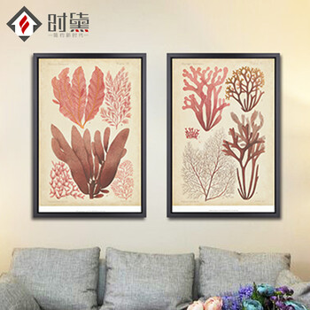 时黛 美式客厅装饰画有框 沙发背景墙画餐厅壁画玄关挂画卧室床头画 珊瑚海 SD088 6折 哑光棕色木纹A画芯75*105