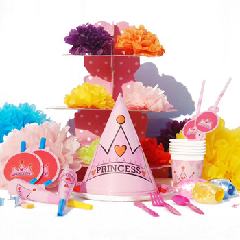 孩派HighParty儿童生日派对用品/生日聚会用品/生日用品/公主粉皇冠6人基本装