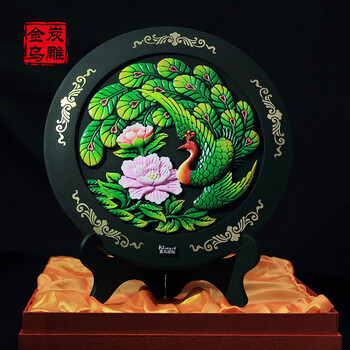 金乌炭雕 富贵孔雀 欧式电视柜摆件工艺品结婚礼物创意居家装饰品 绿色 D216