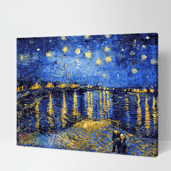 俊艺  手工画手绘数字油画  餐厅客厅人物风景大幅手工手绘装饰画 G323星空下的罗纳河 40*50厘米-已绷好内框