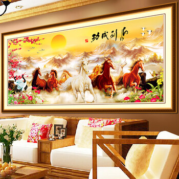卡卡十字绣5D钻石绣钻石画魔方圆钻马到成功仙鹤版贴钻画客厅书房点钻十字绣 魔方圆钻180X85cm贴动物/梅花/字