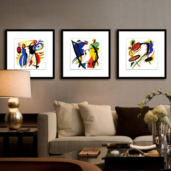 锦艺KINGART 现代简约高品质客厅装饰画书房餐厅挂画油画有框画抽象墙画S135抽象元素 一套3联价格 35*35