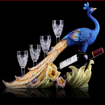 鑫荣欧式红酒柜摆件工艺品 树脂创意摆设家居客厅酒架装饰品婚庆乔迁结婚礼物 蓝色
