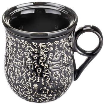 山田烧茶杯 陶瓷带过滤茶漏3件套钟鼎文色釉茶杯带盖大容量陶瓷茶杯 黑色