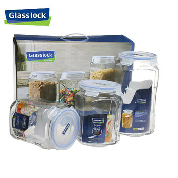 
                                        韩国三光云彩 Glasslock 玻璃储存罐 密封罐 茶叶罐三件套 大容量套装 IG534(3L+2L*2)                