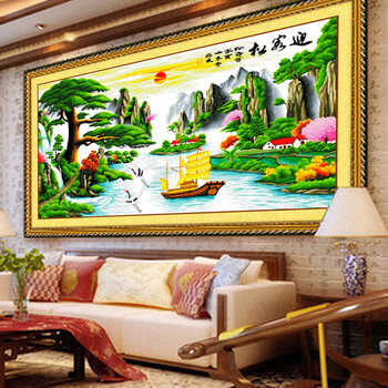 图慕 印花十字绣迎客松2米流水生财十字绣山水风景画客厅图 印花棉线款150*66cm