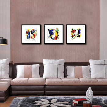 锦艺KINGART 现代简约高品质客厅装饰画书房餐厅挂画油画有框画抽象墙画S135抽象元素 一套3联价格 35*35