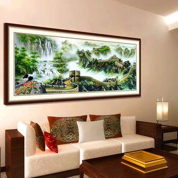 
                                        K-S十字绣万里江山财源滚滚长城版精准印花新款客厅风景山水画客厅办公室大幅 9CT棉线印花225*90                