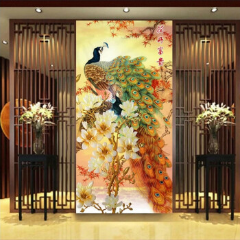 
                                        皇室珍艺5D钻石画魔方钻满钻钻石绣贴钻画客厅系列全贴孔雀竖版玉兰花开富贵牡丹孔雀图 魔方钻满钻 1米4*2米6                