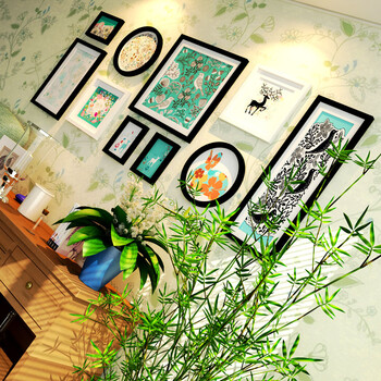 实木照片墙 创意客厅相片墙 薄荷谷风格原创相框墙组合10框 黑白组合+水墨江南照片