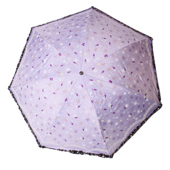 天堂伞 春日畅想黑胶丝印拼裙边三折超轻晴雨伞太阳伞 紫色 3343E