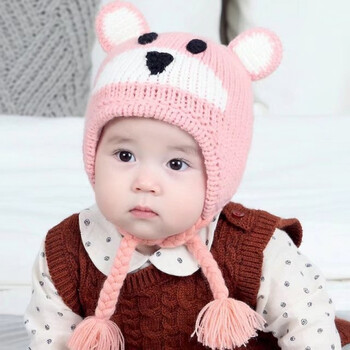 2017秋冬新款婴幼儿帽子可爱小熊手工针织帽韩版宝宝保暖毛线帽潮