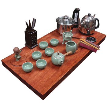 
                                        森煜 黑檀木茶具组合套装茶盘四合一功夫茶具全套  双炉自动上水 多种款式茶具可选 整木四合一花好月圆80*40全套装                