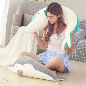 蒲团团海豚公仔海洋动物毛绒玩具女生可爱布娃娃鲸鱼睡觉长条抱枕女孩 蓝色海豚 90厘米