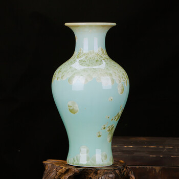 昶能景德镇陶瓷蓝色裂纹结晶釉花瓶现代时尚家居客厅玄关电视柜摆件品 赏瓶