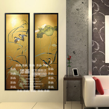 
                                        添画 新中式花鸟画纯手绘油画客厅走廊书房办公室装饰画别墅酒店挂画 第一幅 60*180CM                