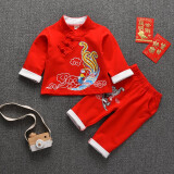 服汉服女童婴儿抓周服小童春秋装宝宝唐装 凤凰红色春秋款(品质保证