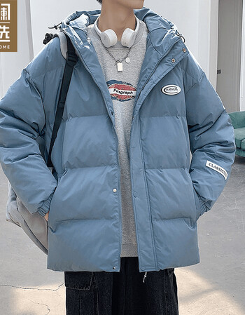 潮流简约连帽面包服保暖男士厚外套情侣 雾霾蓝 xl【图片 价格 品牌