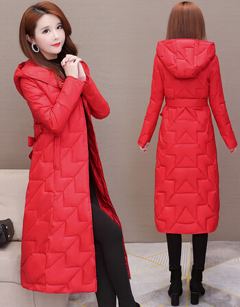 欧偲麦棉服女中长款棉衣女棉袄子女士冬季外套女韩版新品myd007红色m