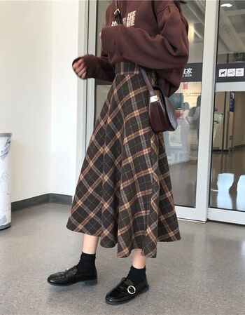 禄德大摆伞裙学院风秋冬新款chic复古格子半身裙女学生高腰显瘦中长裙