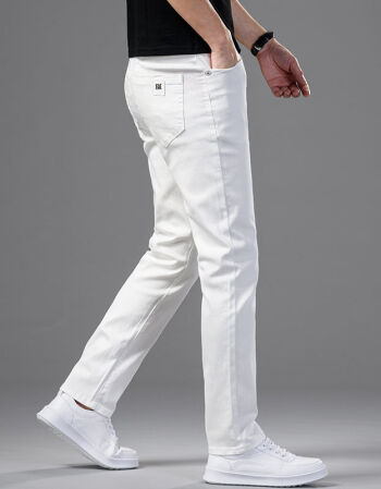 直筒休闲长裤商务潮流弹力秋夏季薄款纯白色aemape美国苹果白色321