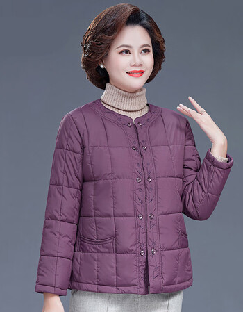 无领羽绒服女外穿中老年人冬装轻薄棉新款小个子妈妈内胆外套保暖紫色