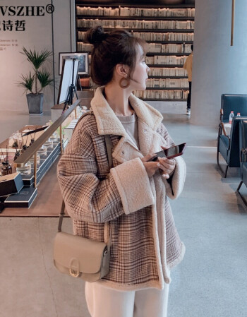纪诗哲gievszhe品牌女装2021冬装新款羊羔毛外套女短款韩版宽松加厚